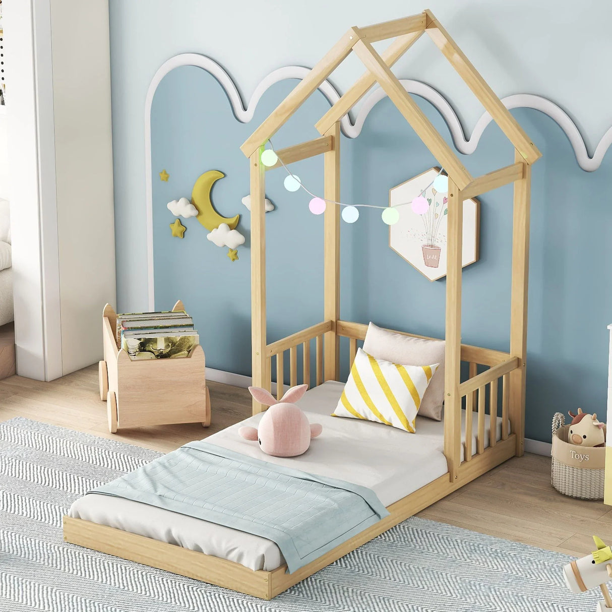 House-Shaped Roof Headboard Floor Bed, (Without Slats) - Furniture Home Direct