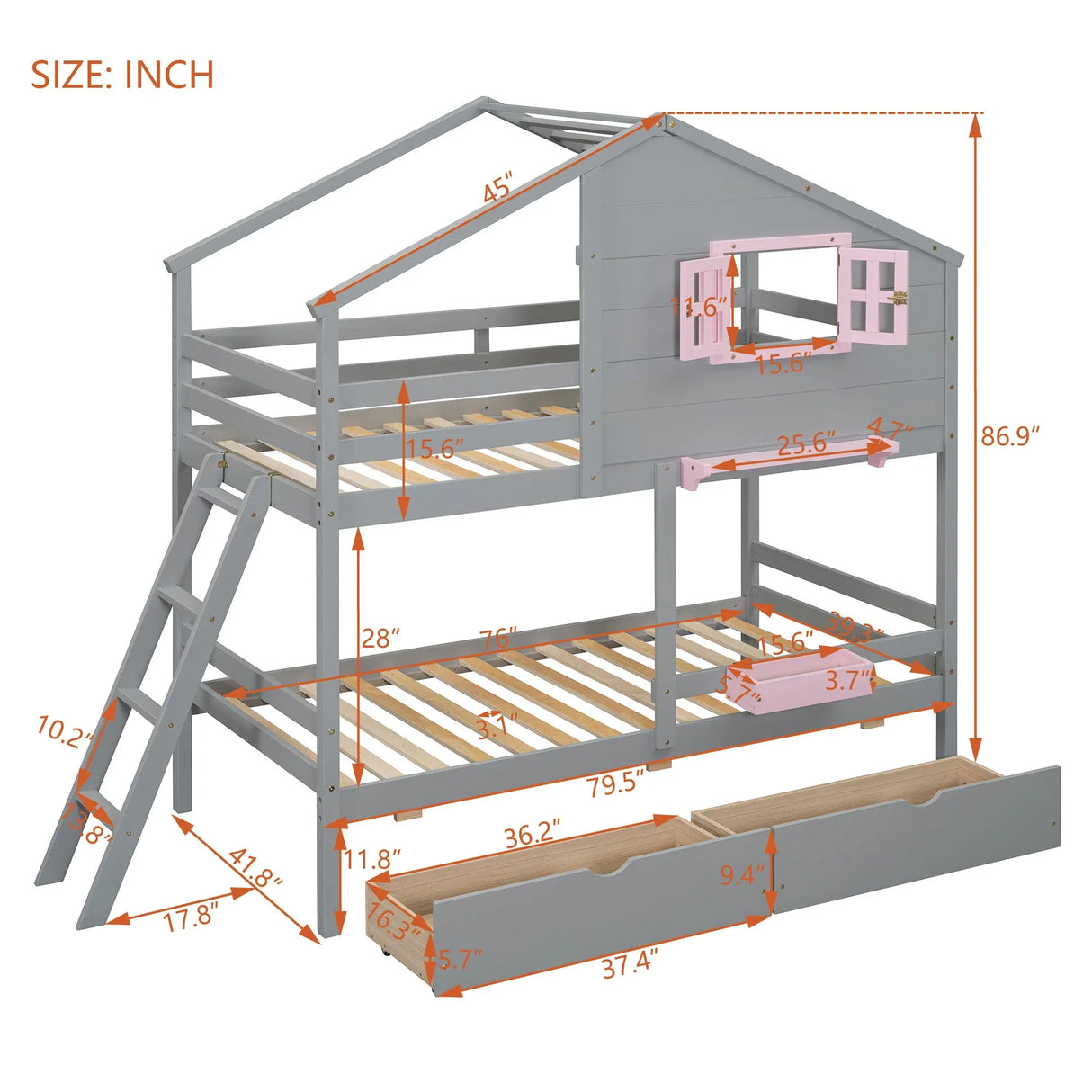 Bunk Bed With Playhouse Roof And Window - Furniture Home Direct
