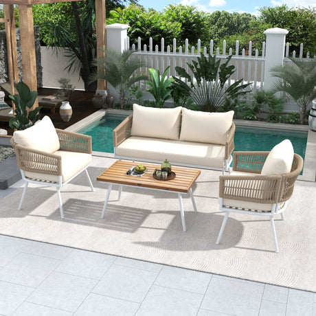 4-Piece Boho Patio Set - Beige - Furniture Home Direct