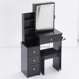 Vanity Desk With Cushioned Stool Lighted Mirror Black - Furniture Home Direct