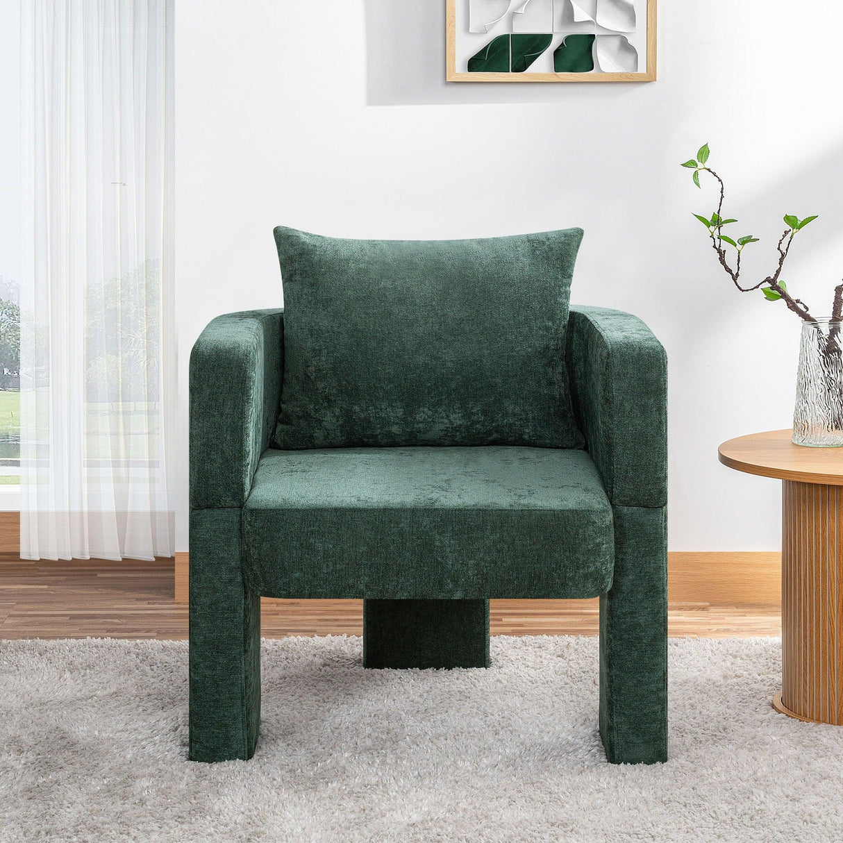 Modern 3 Leg Chenille Accent Chair With Ergonomic Arms & Removable Pillow - Furniture Home Direct