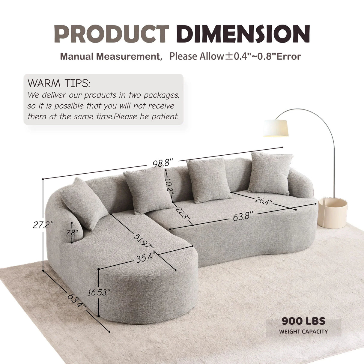 Combined Sofa With 4 Pillows - Furniture Home Direct