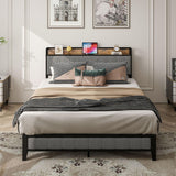 Bed With Charging Station, American Design Upholstered Headboard, Metal Platform - Furniture Home Direct