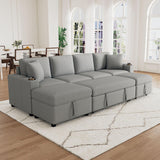 Sectional Sofa Convertible Pull-Out Bed With Storage Ottoman & USB Ports - Furniture Home Direct