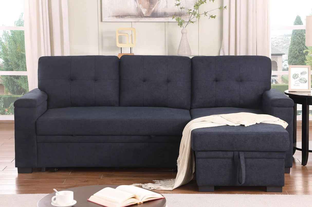 Lucca II - 84.5"W Reversible Sleeper Sectional Sofa with Storage Chaise - Furniture Home Direct