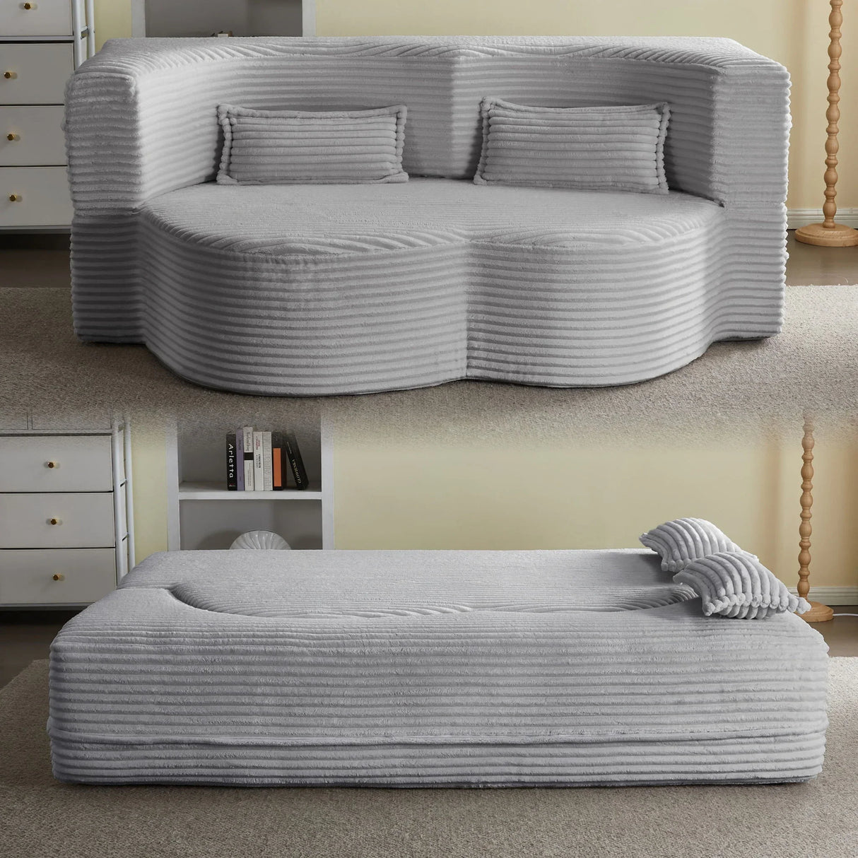 Floor Convertible Sleeper Sofa Bed With 2 Pillows - Furniture Home Direct