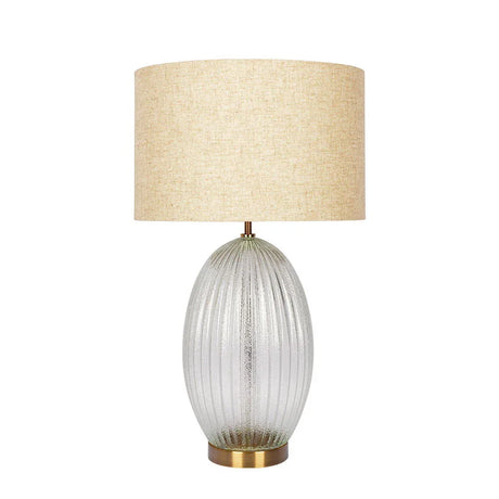 Aurora - Ribbed Lamp Base Clear Table Lamp Large Linen Shade - Beige / Clear / Gold - Furniture Home Direct