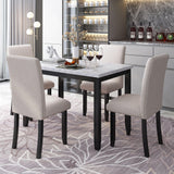 5 Piece Dining Set Table With 4 Thicken Cushion Dining Chairs - White / Beige / Black - Furniture Home Direct