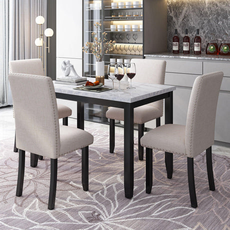 5 Piece Dining Set Table With 4 Thicken Cushion Dining Chairs - White / Beige / Black - Furniture Home Direct