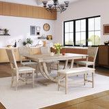 Topmax - 6 Piece Wood Half Round Dining Table Set Kitchen Table Set With Long Bench And 4 Dining Chairs, Modern Style - Furniture Home Direct