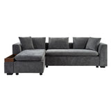 Modern L Shaped Sectional Sofa With Chenille Upholstery And Wooden Storage - Furniture Home Direct