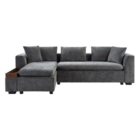 Modern L Shaped Sectional Sofa With Chenille Upholstery And Wooden Storage - Furniture Home Direct