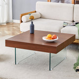Faux Walnut Square Coffee Table with Tempered Glass Legs - Furniture Home Direct