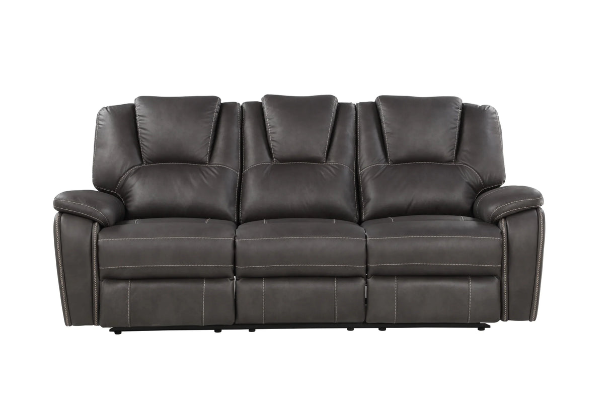 Reclining Sofa Three Seat Faux Leather Cushioned Charcoal - Furniture Home Direct