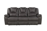 Reclining Sofa Three Seat Faux Leather Cushioned Charcoal - Furniture Home Direct