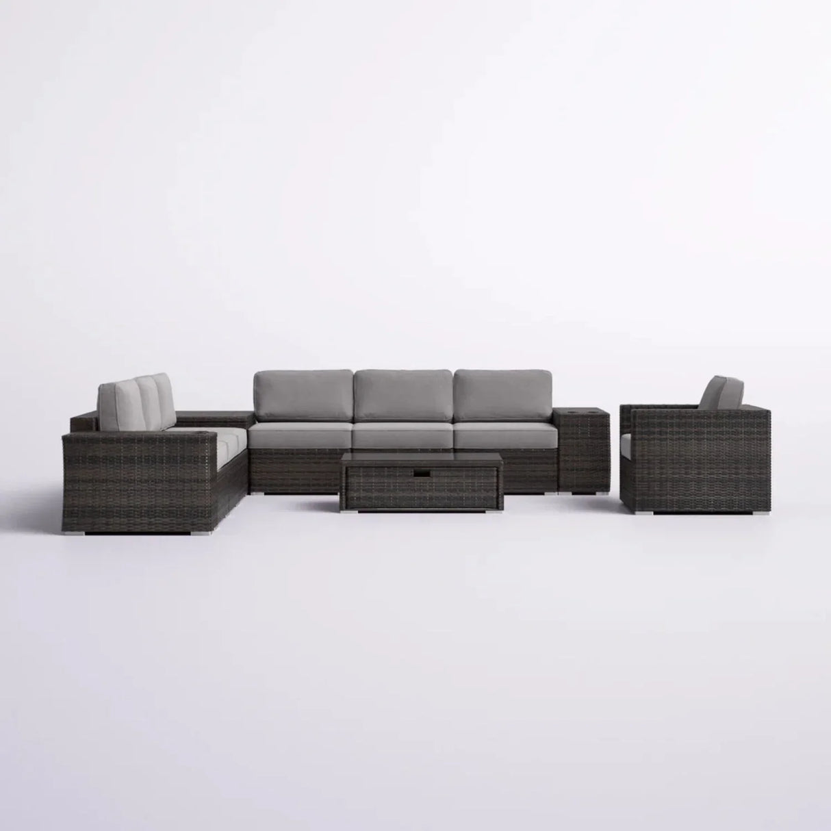 Modern Patio Rattan Sectional Set With Cushions