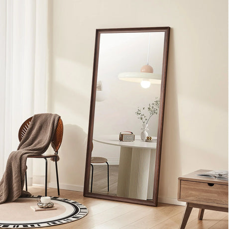 Vintage Full Length Wall Mounted Mirror With Faux Wood Frame - Brown - Furniture Home Direct