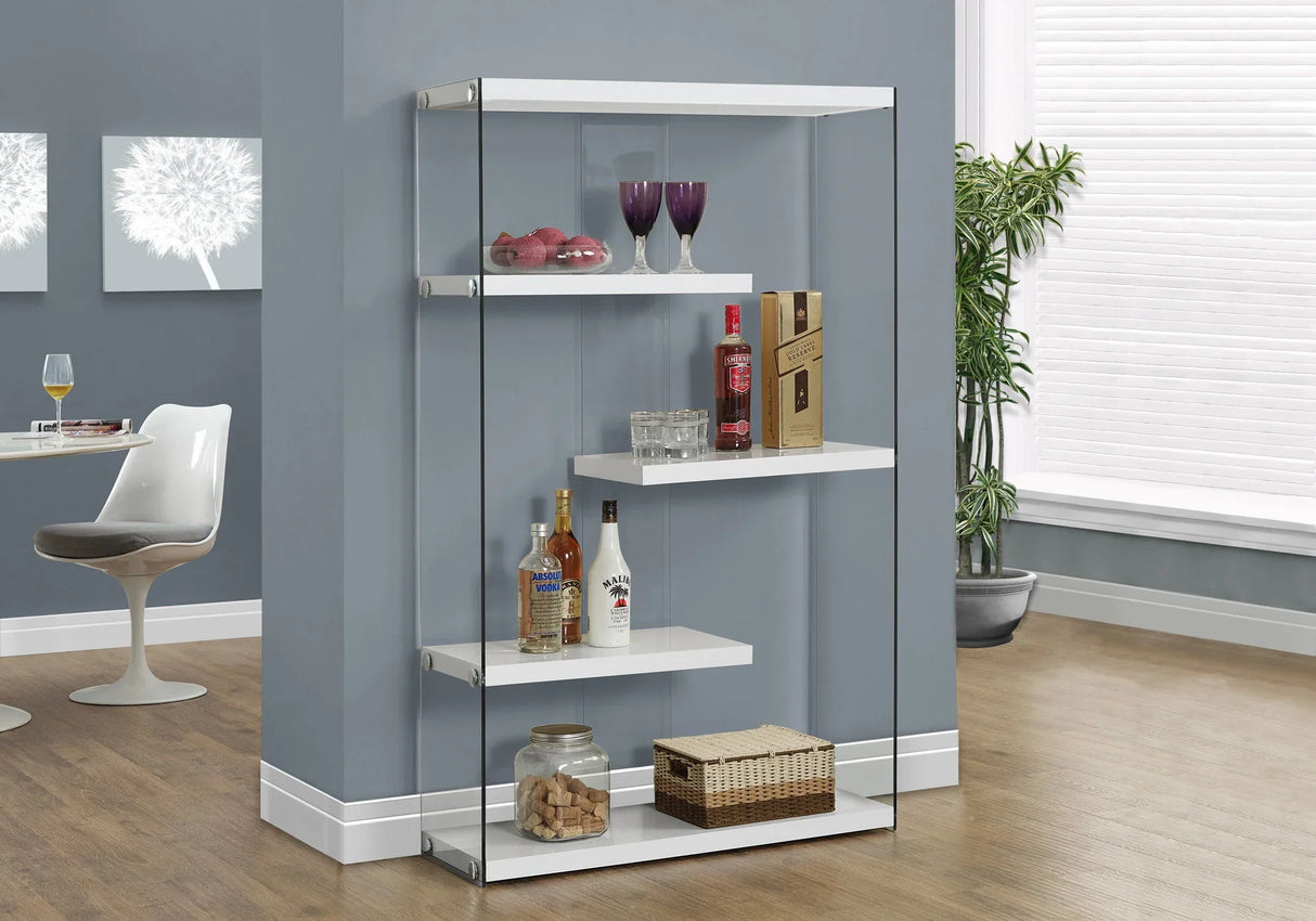 Bookshelf, Bookcase, Etagere, 5 Tier, Office, Glossy Contemporary & Modern - White - Furniture Home Direct