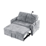 Sleeper Sofa With Adjustable Backrest, Two Cup Holders, Phone Holder, Three Charging Ports And Side Storage Pockets - Gray - Furniture Home Direct