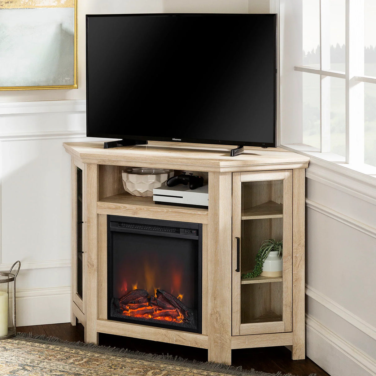Classic Glass Door Fireplace TV Stand For Tvs Up To 55" - Furniture Home Direct