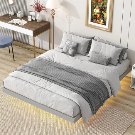 Floating Bed With Led Lights Underneath, Modern Queen Size Low Profile Platform Bed With Led Lights - Furniture Home Direct