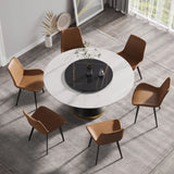 Modern Artificial Stone Round Carbon Steel Base Dining Table, Artificial Stone Turntable - Furniture Home Direct