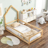 Wood Bed With House Shaped Headboard Floor Bed With Fences - Furniture Home Direct