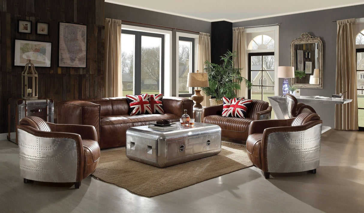Brancaster - Top Grain Leather Living Room Set - Brown - Furniture Home Direct