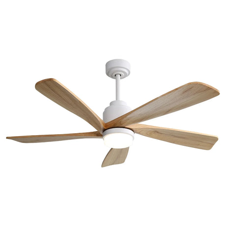 Indoor Ceiling Fan With Dimmable Led Light 5 Solid Wood Blades Remote Control Reversible Dc Motor With Smart App Control - White - Furniture Home Direct