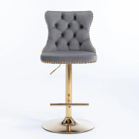 Bar Stools Velvet Upholstered Swivel Backed Set Of 2 Gray - Furniture Home Direct