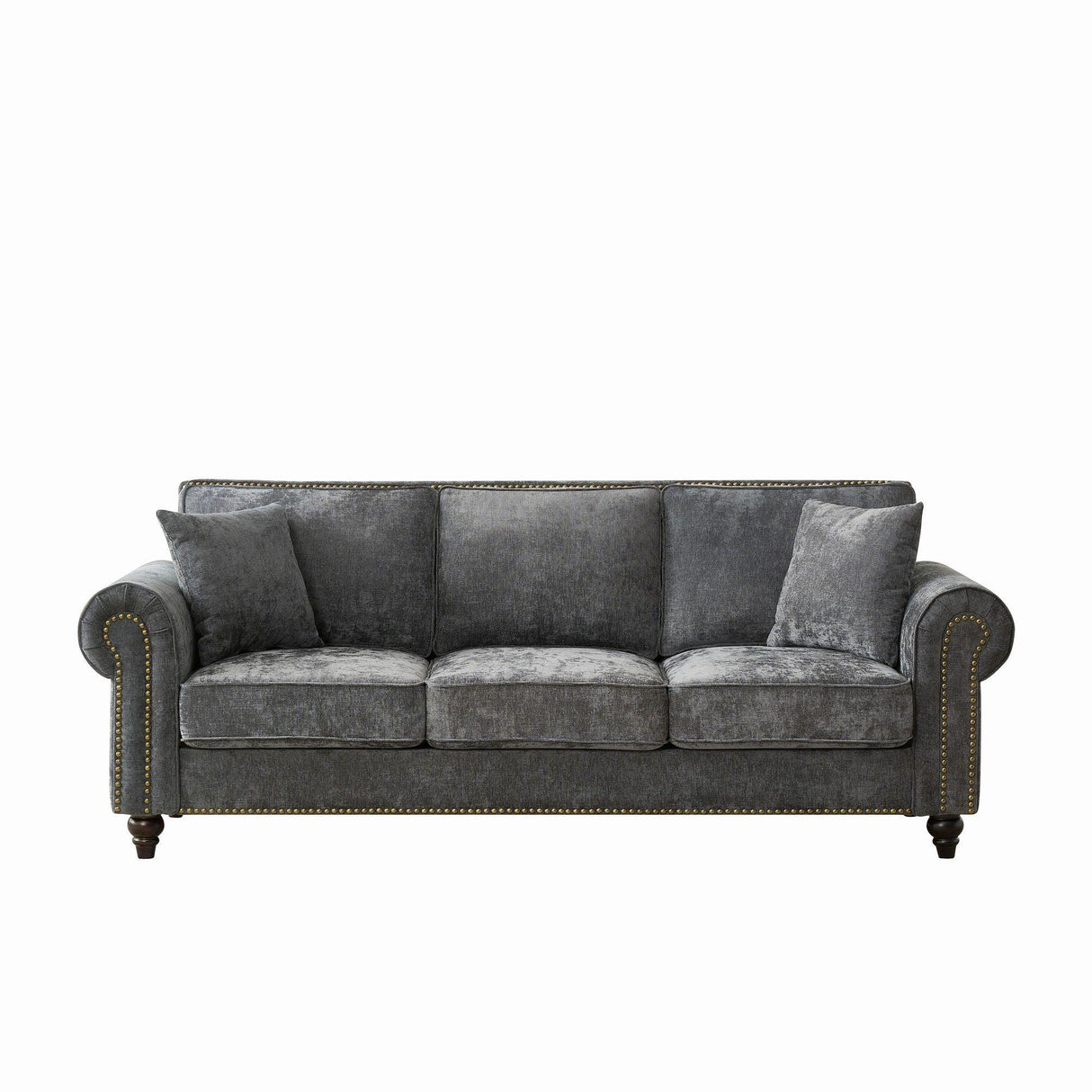 3 Seater Sofa With Tufted Upholstery, Rolled Arms, Nailhead Trim - Furniture Home Direct