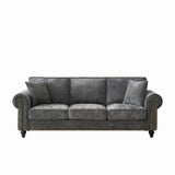 3 Seater Sofa With Tufted Upholstery, Rolled Arms, Nailhead Trim - Furniture Home Direct