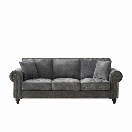 3 Seater Sofa With Tufted Upholstery, Rolled Arms, Nailhead Trim - Furniture Home Direct