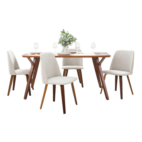 Folia Toriano - 5 Piece Mid-Century Modern Dining Set - Walnut / Beige - Furniture Home Direct