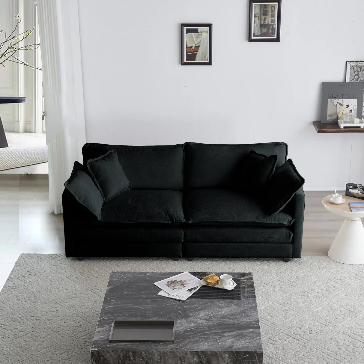 Modern Chenille 3 Piece Living Room Set - Black - Furniture Home Direct