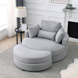 Linen Barrel Swivel Chair With Storage Ottoman - Furniture Home Direct