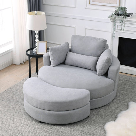 Linen Barrel Swivel Chair With Storage Ottoman - Furniture Home Direct