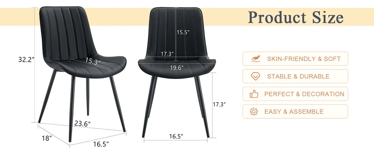 Dining Chairs With PU Leather Upholstery Metal Legs Black - Furniture Home Direct