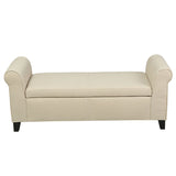 Glistening - Upholstered Storage Bench With Rolled Arms And Wood Legs - Beige