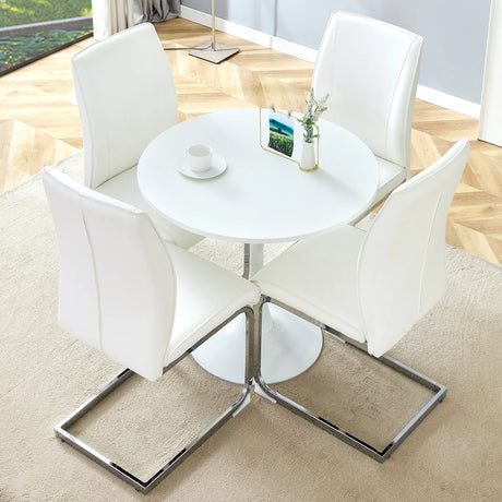 Dining Set Modern Round Table with Four Chairs White - Furniture Home Direct