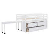 Loft Bed With Retractable Writing Desk And 4 Drawers, With Lateral Portable Desk And Shelves - Furniture Home Direct