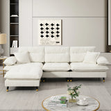 L Shaped Sofa Cloud Chenille Fabric Removable Ottoman White - Furniture Home Direct