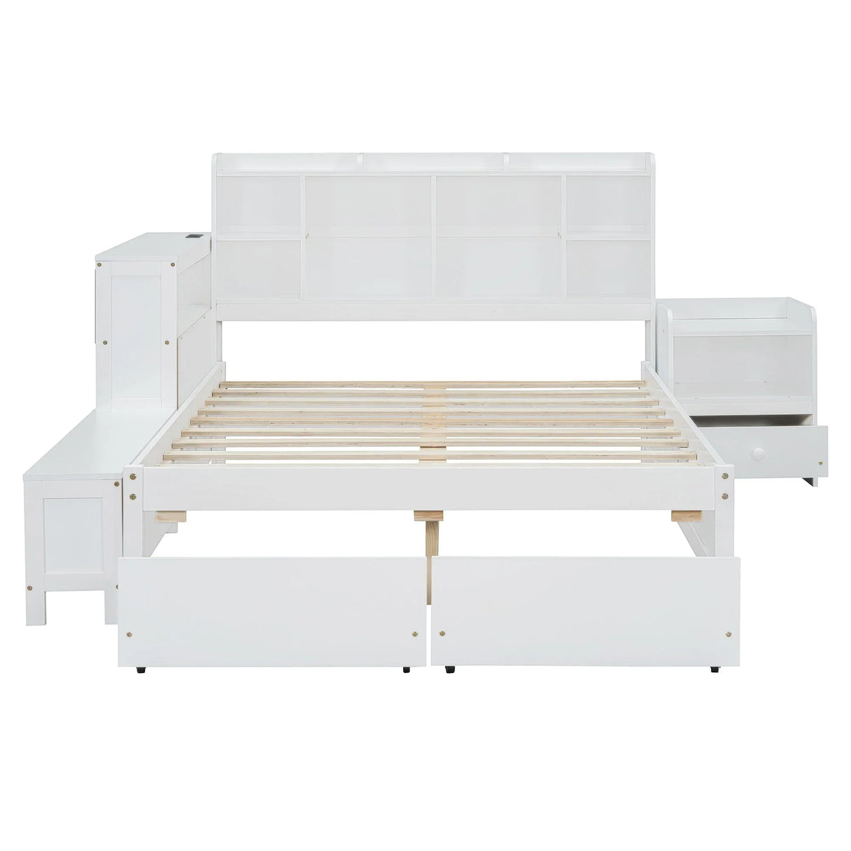Platform Bed With Multi Functional Storage Space, Nightstand, 2 Drawers, USB Ports And Desk - Furniture Home Direct