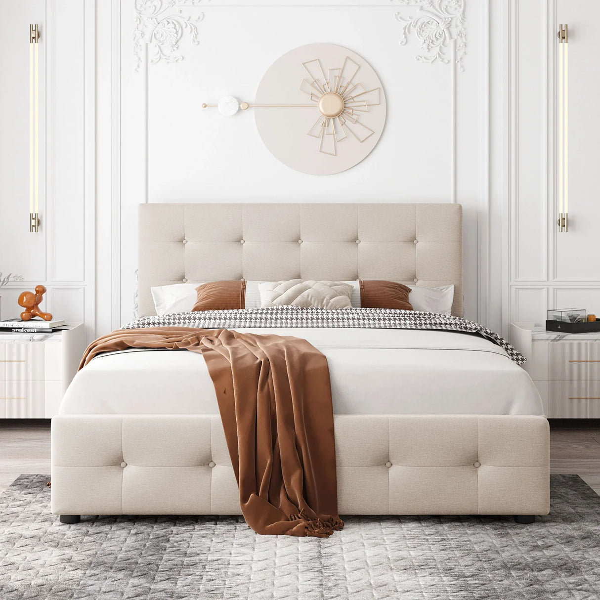 Upholstered Platform Bed With Classic Headboard And Drawers, No Box Spring Needed - Furniture Home Direct