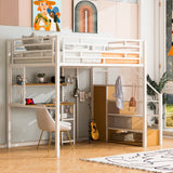 Metal Loft Bed With Wardrobe, Desk, Storage Shelves - Furniture Home Direct