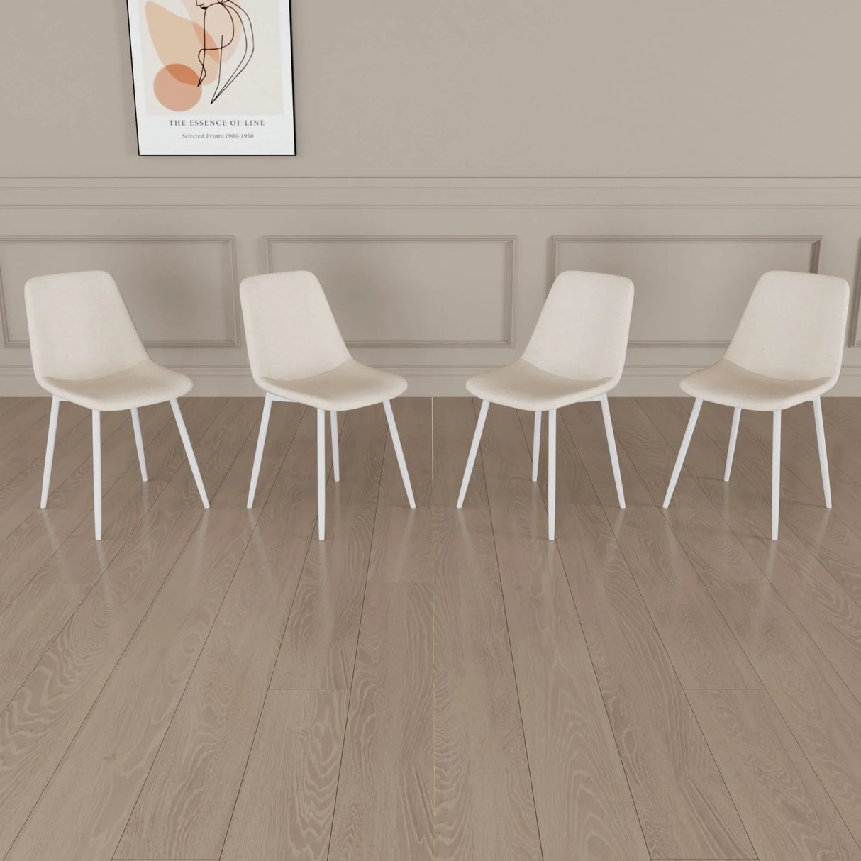 Modern Kitchen Dining Chairs (Set of 4) With Linen Padding And Sturdy Metal Legs - Beige - Furniture Home Direct