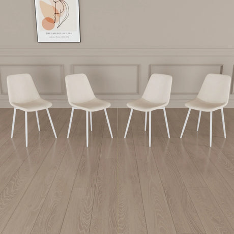 Modern Kitchen Dining Chairs (Set of 4) With Linen Padding And Sturdy Metal Legs - Beige - Furniture Home Direct