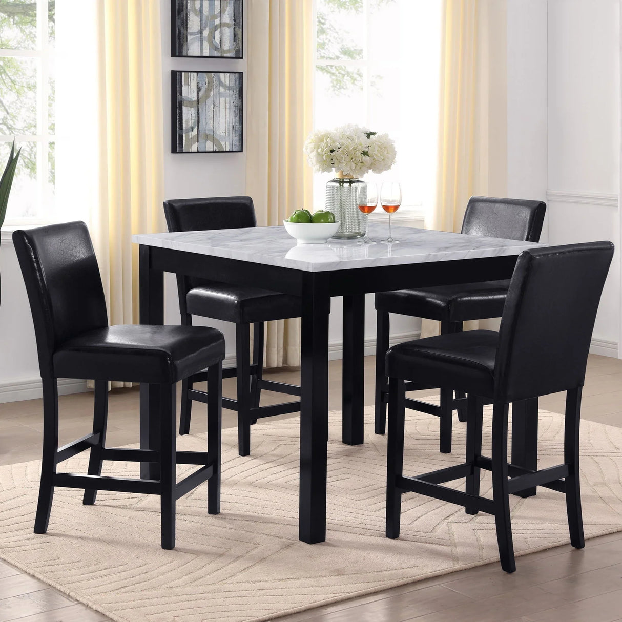 5 Piece Counter Height Dining Set With Table And Upholstered Chairs - Furniture Home Direct
