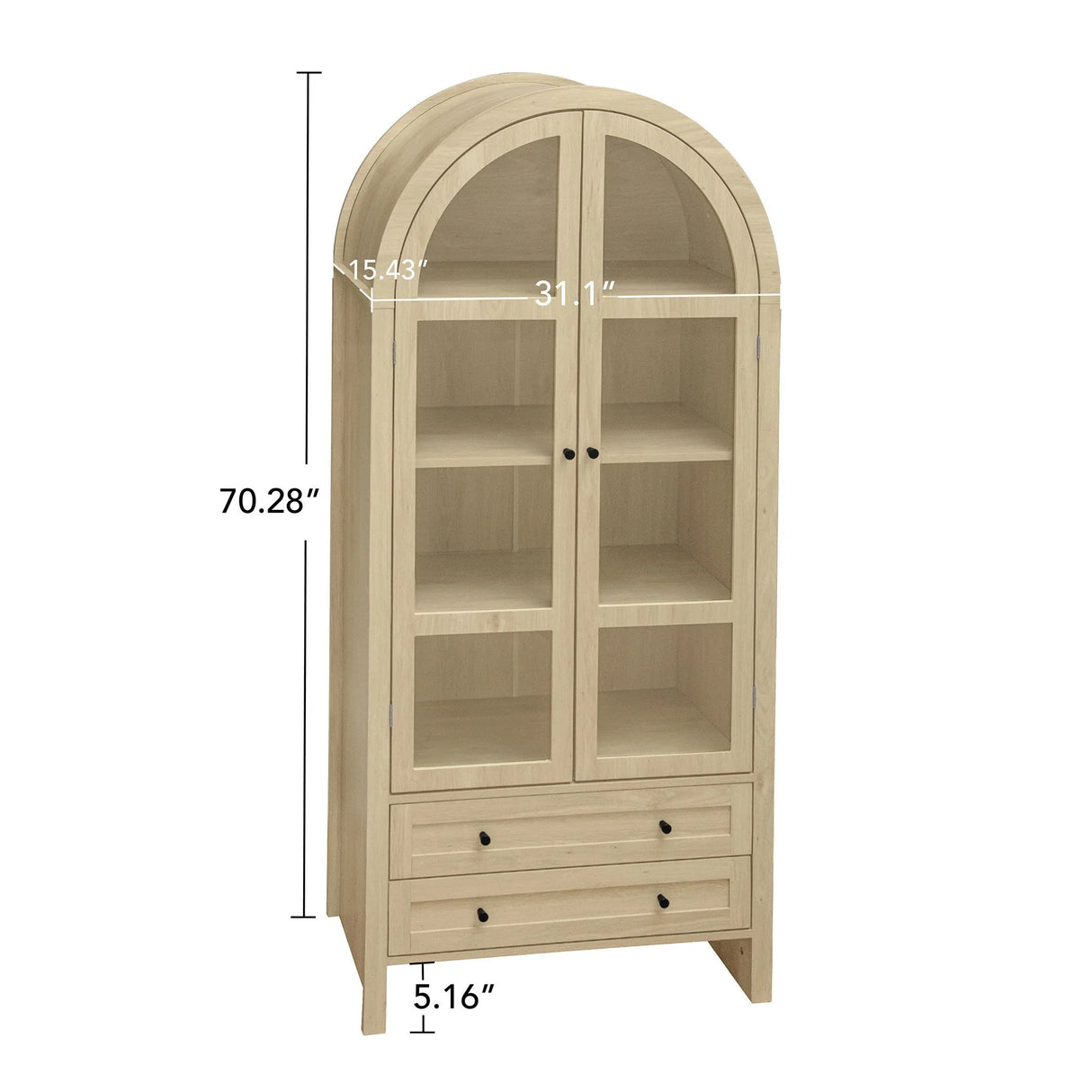 Tall Arched Kitchen Pantry, Modern Farmhouse Wood Kitchen Storage Cabinets, Arched Storage Display Cabinet With Adjustable Shelves, Versatile Cupboard For Kitchen, Dining Room, Living Room - Natural - Furniture Home Direct