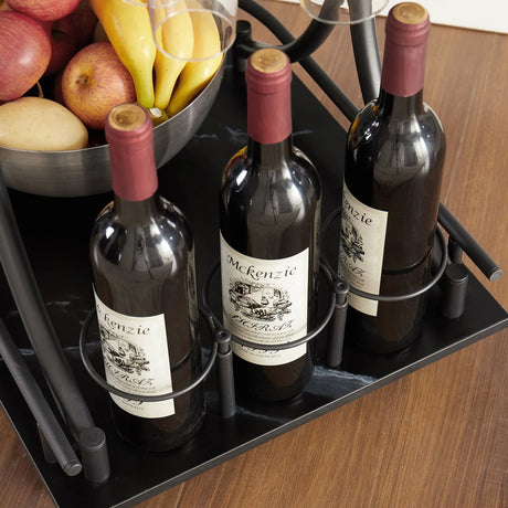 2 Tier Bar Cart, Slide Bar Serving Cart, Retro Style Wine Cart For Kitchen, Beverage Cart With Wine Rack And Glass Holder, Rolling Drink Trolley For Living Room, Dining Room - Black - Furniture Home Direct